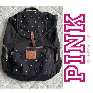 Victoria Secret PINK | Black Rhinestone Canvas Stud Backpack | One Size